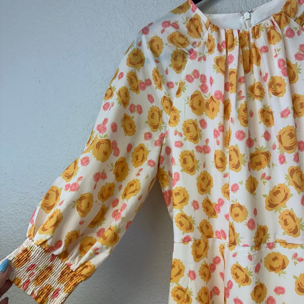 Keepsake Yellow Pink Floral Short Sleeve Midi Dress Size Medium - Picture 4 of 7